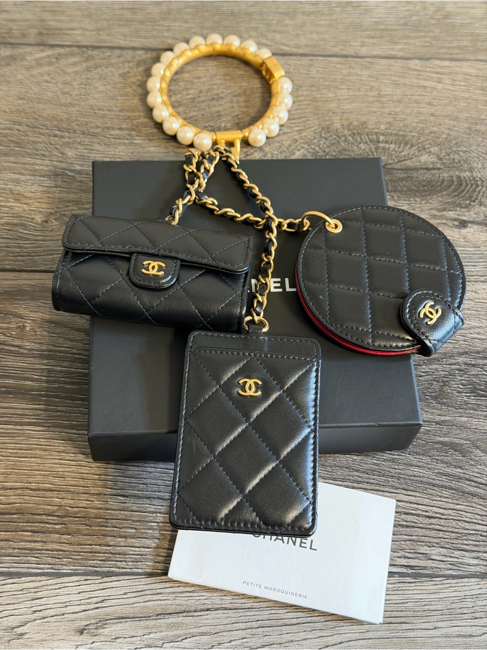 Chanel Pearl CC Wristlet Black Lambskin Multi Pouches